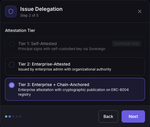AT Enterprise Dashboard - Attestation Tier selector with Tier 3 selected